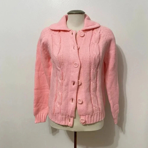 Vintage Sweaters - Vintage - 1960s Simpsons for Sears Pastel Pink Knit Sweater